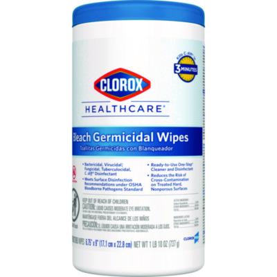 Bleach Germicidal Wipes, 1-Ply, 6.75 x 9, Unscented, White, 70/Canister, 6 Canisters/Carton