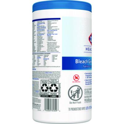 Bleach Germicidal Wipes, 1-Ply, 6.75 x 9, Unscented, White, 70/Canister, 6 Canisters/Carton