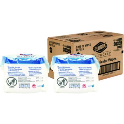 Bleach Germicidal Wipes, 1-Ply, 12 x 12, Unscented, White, 110/Refill, 2 Refills/Carton