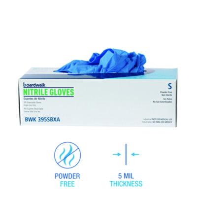 Disposable Powder-Free Nitrile Gloves, Small, Blue, 5 mil, 100/Box, 10 Boxes/Carton