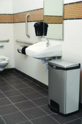 Slim Jim Stainless Steel Step-On Container, Front Step Style, 13 gal, Stainless Steel, Black