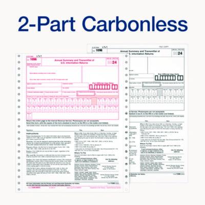 2-Part 1096 Continuous Feed Tax Forms, Fiscal Year: 2024, Two-Part Carbonless, 8 x 11, 10 Forms Total