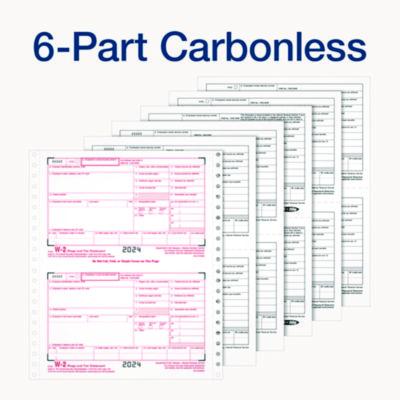 4-Part W-2 Continuous Feed Tax Forms, Fiscal Year: 2024, Four-Part Carbonless, 5.5 x 8.5, 2 Forms/Sheet, 24 Forms Total