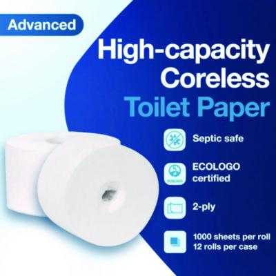 Advanced Coreless High Capacity Bath Tissue, 2-Ply, White, 1,000 Sheets/Roll, 12 Rolls/Carton