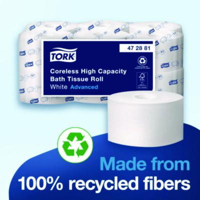 Advanced Coreless High Capacity Bath Tissue, 2-Ply, White, 1,000 Sheets/Roll, 12 Rolls/Carton