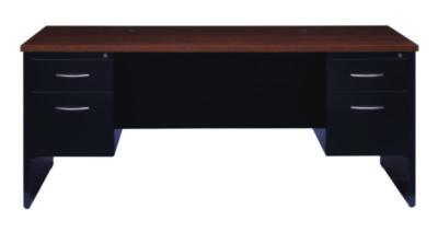 AleraExecutive Double Pedestal Steel Desks., 60" x 30" x 29.5", Walnut/Black (ALE24990) ALE24990