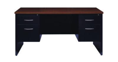 AleraExecutive Double Pedestal Steel Desks, 60" x 30" x 29.5", Black/Walnut (ALE24992) ALE24992