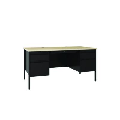 AleraDouble Pedestal Steel Desk, 60" x 30" x 29.5", Maple/Black, Black Legs (ALE24339) ALE24339