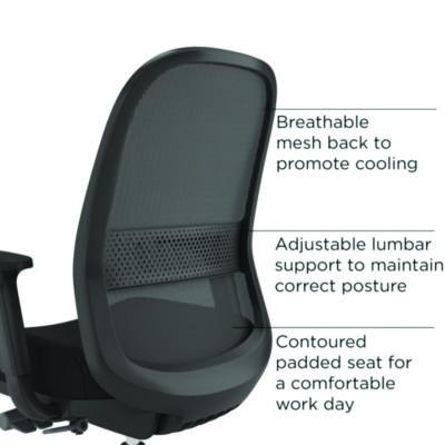 Alera Kempton Ergonomic Fabric Mesh Swivel Task Chair, Supports Up to 275lb, 18.31 to 22.17 Seat Height, Black Seat/Back/Base