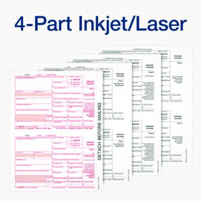 4-Part 1099-INT Tax Forms with Tax Forms Helper, Fiscal Year: 2024, 4-Part Carbonless, 8 x 5.5, 2 Forms/Sheet, 24 Forms Total