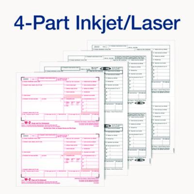 4-Part W-2 Tax Forms with Tax Forms Helper, Fiscal Year: 2024, Four-Part Carbonless, 8.5 x 5.5, 2 Forms/Sheet, 50 Forms Total