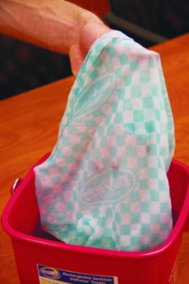 Color-Changing Rechargeable Sanitizer Towels, 1-Ply, 13.5 x 18, Unscented, Yellow/White/Blue, 150/Carton