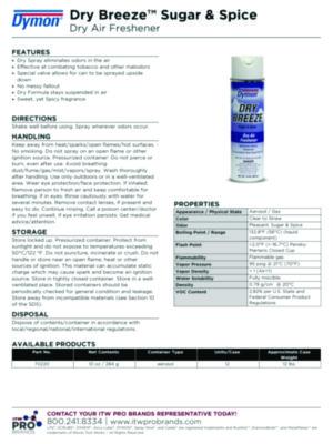 Dry Breeze Aerosol Air Freshener, Sugar and Spice, 10 oz Aerosol Spray, 12/Carton