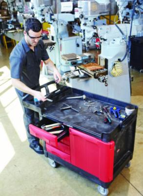 TradeMaster Cart with One Door, Plastic, 3 Shelves, 4 Drawers, 750 lb Capacity, 26.25