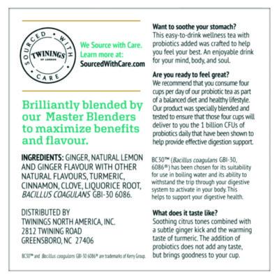 Probiotics+ Herbal Lemon & Ginger Tea, 24/Box