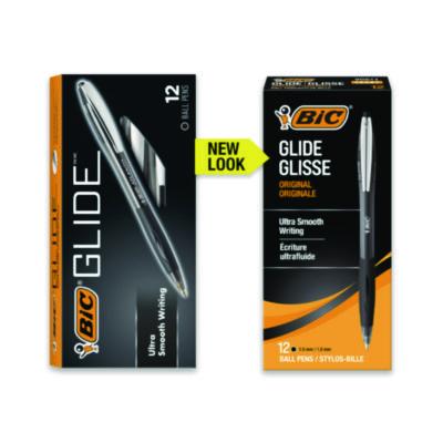 BIC GLIDE Ballpoint Pen, Retractable, Medium 1 mm, Black Ink, Smoke/Black Barrel, Dozen (BICVCG11BK) BICVCG11BK