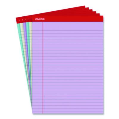 Colored Perforated Ruled Writing Pads, Wide/Legal Rule, 50 Assorted Color 8.5 x 11.75 Sheets, 6/Pack