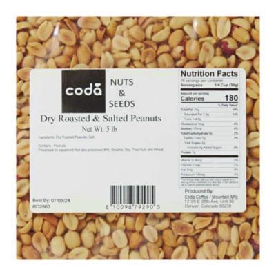 Dry Roasted and Salted Peanuts, Unshelled, 80 oz Bag, 4/Carton