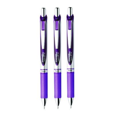 EnerGel RTX Deluxe Gel Pen, Retractable, Medium 0.7 mm, Purple Ink, Purple/Silver Barrel, 3/Pack