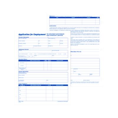 Employment Applications, One-Part (No Copies), 11 x 8.38, 50 Forms/Pad, 2 Pads/Pack