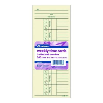 Adams Time Cards for Acroprint, Amano and Lathem Time Clocks, Two Sides, 3.4" x 8.25", 200/Pack (ABF9660200) ABF9660200