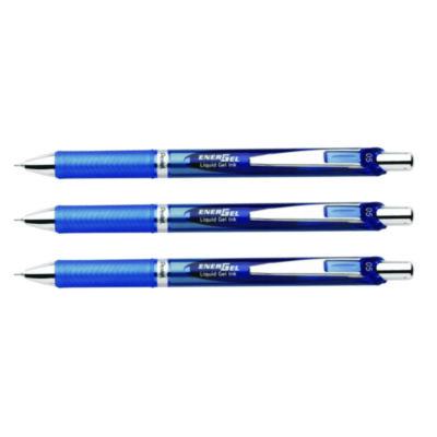 EnerGel RTX Deluxe Gel Pen, Retractable, Fine 0.5 mm, Blue Ink, Blue/Silver Barrel, 3/Pack