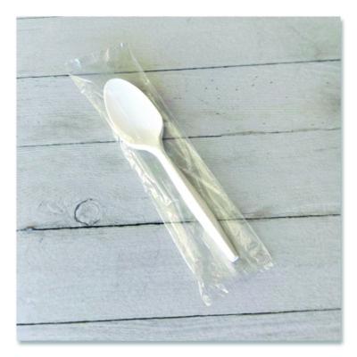 Heavyweight Wrapped Polystyrene Cutlery, Spoon, Plastic, White, 1,000/Carton