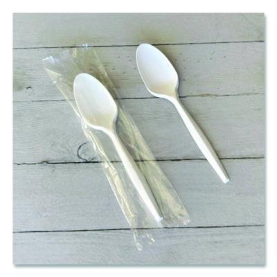 Heavyweight Wrapped Polystyrene Cutlery, Spoon, Plastic, White, 1,000/Carton
