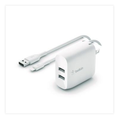 BOOST CHARGE Dual USB-A Wall Charger + Lightning to USB-A Cable, White