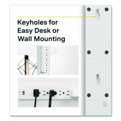 6-Outlet Plus USB Surge Protector, 6 AC Outlets/2 USB Outlets, 4 ft Cord, 1,500 J, White