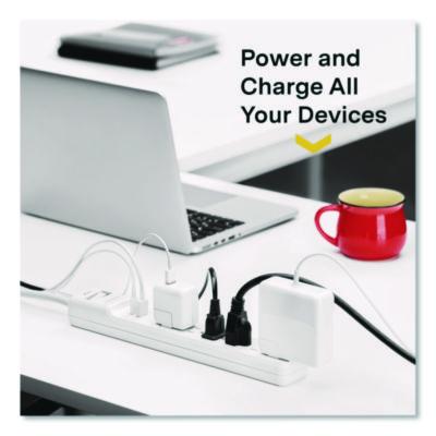 6-Outlet Plus USB Surge Protector, 6 AC Outlets/2 USB Outlets, 4 ft Cord, 1,500 J, White