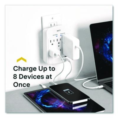 6-Outlet Plus USB Outlet Surge Protector, 6 AC Outlets/2 USB Outlets, 900 J, White