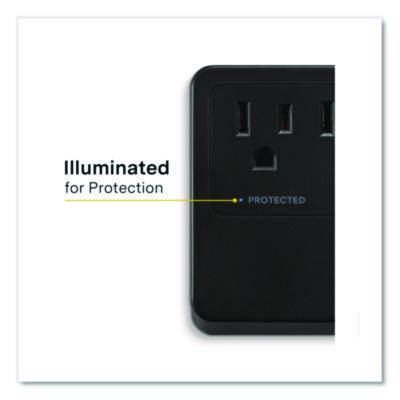 3-Outlet Plus USB Surge Protector, 3 AC Outlets/3 USB Outlets, 5 ft Cord, 900 J, Black