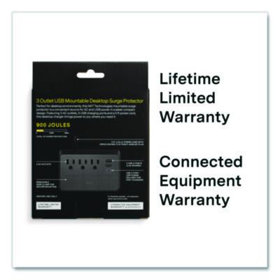 3-Outlet Plus USB Surge Protector, 3 AC Outlets/3 USB Outlets, 5 ft Cord, 900 J, Black