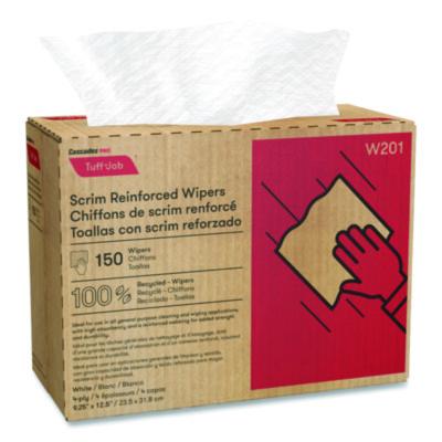 Cascades PRO Tuff-Job Scrim Reinforced Wipers, 4-Ply, 9.25 x 12.5, White, 150/Box, 10 Boxes/Carton (CSDW201) CSDW201