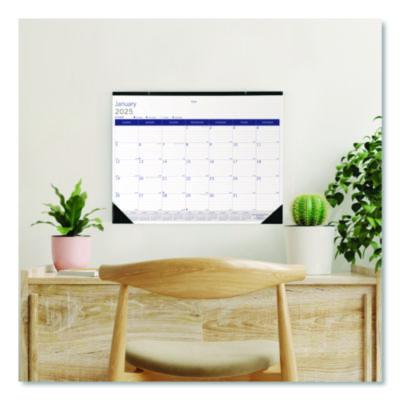 DuraGlobe Monthly Desk Pad Calendar, 22 x 17, White/Blue/Gray Sheets, Black Binding/Corners, 12-Month (Jan to Dec): 2025