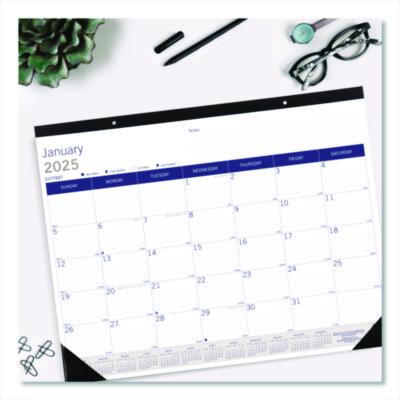 DuraGlobe Monthly Desk Pad Calendar, 22 x 17, White/Blue/Gray Sheets, Black Binding/Corners, 12-Month (Jan to Dec): 2025