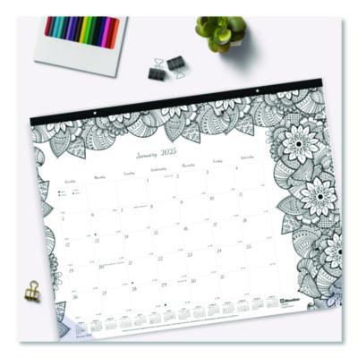 Monthly Desk Pad Calendar, DoodlePlan Coloring Pages, 22 x 17, Black Binding, Clear Corners, 12-Month (Jan to Dec): 2025