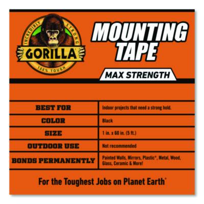 Max Strength Mounting Tape, Permanent, Holds Up to 45 lb (3 lbs per 4 in), 1 x 60, Black