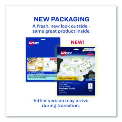 Avery Print to the Edge Business Cards with Sure Feed Technology, 2 x 3.5, White, 160 Cards, 8/Sheet, 20 Sheets/Pack (AVE8801) AVE8801