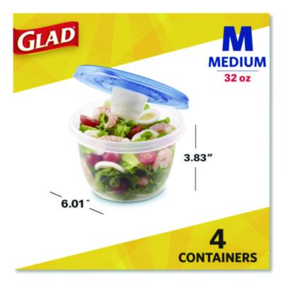 Glad To Go Lunch Containers, 2 Compartments, 32 oz, Plastic, 4/Pack (CLO134347) CLO134347