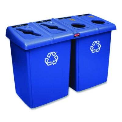 Glutton Recycling Station, Four-Stream, 92 gal, Plastic, Blue