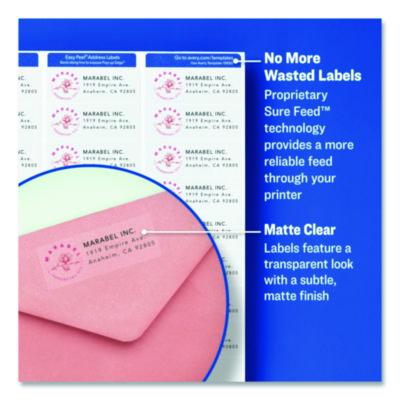Avery Matte Clear Easy Peel Mailing Labels W/ Sure Feed Technology, Laser Printers, 1.33 X 4, Clear, 14/sheet, 50 Sheets/box (AVE5662) AVE5662