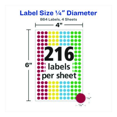 Avery Handwrite-Only Self-Adhesive "See Through" Removable Round Color Dots, 0.25" dia, Assorted, 216/Sheet, 4 Sheets/Pack, (5796) (AVE05796) AVE05796