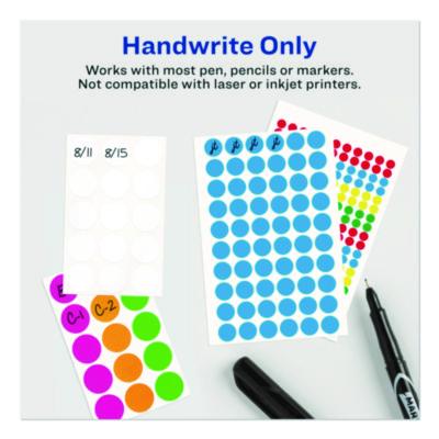 Avery Handwrite-Only Self-Adhesive "See Through" Removable Round Color Dots, 0.25" dia, Assorted, 216/Sheet, 4 Sheets/Pack, (5796) (AVE05796) AVE05796