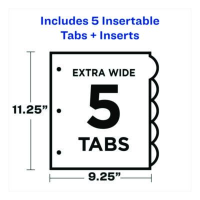 Avery Insertable Style Edge Tab Plastic 1-Pocket Dividers, 5-Tab, 11.25 x 9.25, Translucent, 1 Set (AVE11292) AVE11292