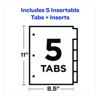 Office Essentials Plastic Insertable Dividers, 5-Tab, 11 x 8.5, Assorted Tabs, 1 Set (AVE11465) AVE11465