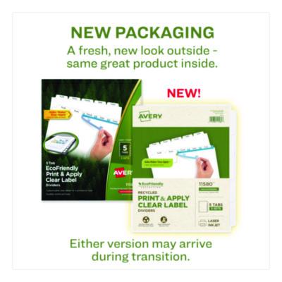 Avery Index Maker Ecofriendly Print And Apply Clear Label Dividers With White Tabs, 5-Tab, 11 X 8.5, White, 5 Sets (AVE11580) AVE11580