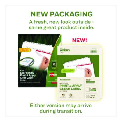 Avery Index Maker Ecofriendly Print And Apply Clear Label Dividers With White Tabs, 8-Tab, 11 X 8.5, White, 5 Sets (AVE11581) AVE11581