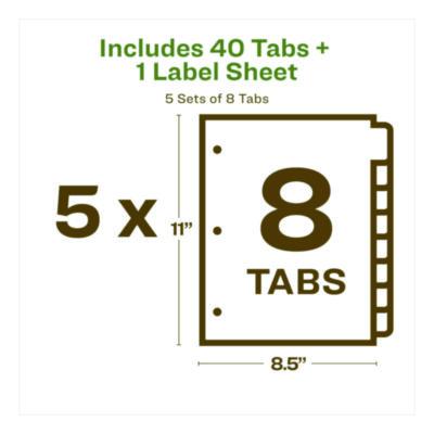 Avery Index Maker Ecofriendly Print And Apply Clear Label Dividers With White Tabs, 8-Tab, 11 X 8.5, White, 5 Sets (AVE11581) AVE11581